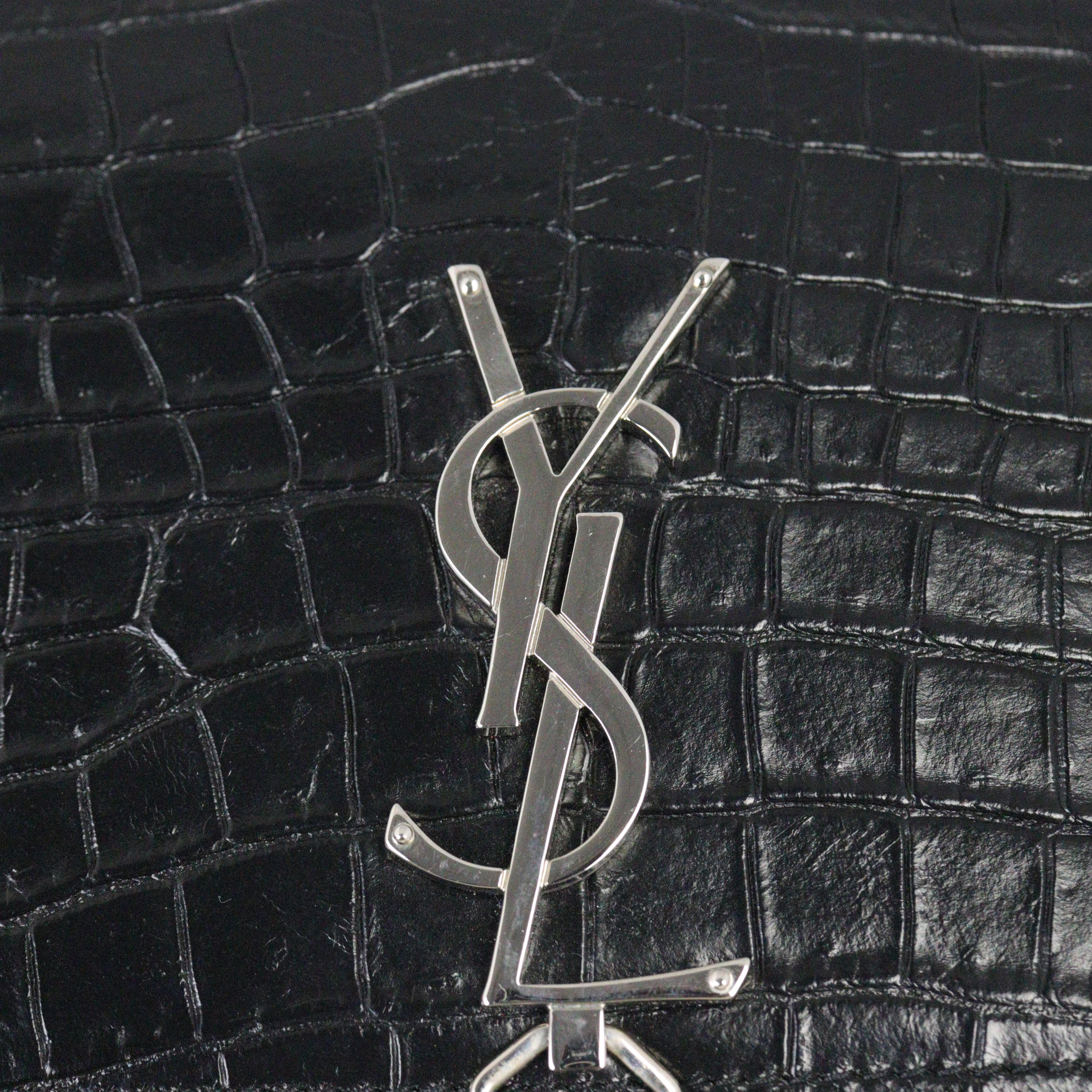 Saint Laurent Kate Tassel Chain Wallet Croc-Embossed