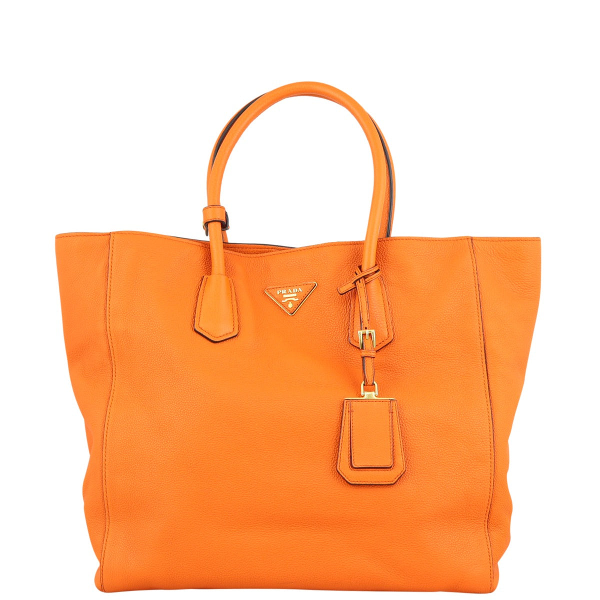 Prada Vitello Grain Shopping Tote (orange) Front
