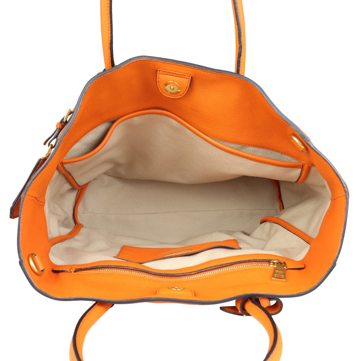 Prada Vitello Grain Shopping Tote (orange) Whole interior

