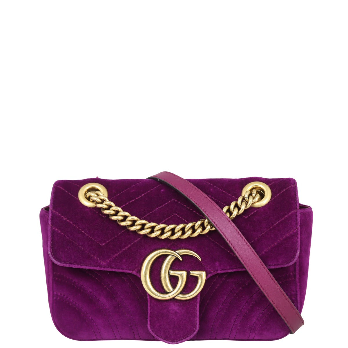 Gucci GG Marmont Velvet Mini Shoulder Bag Front with Strap