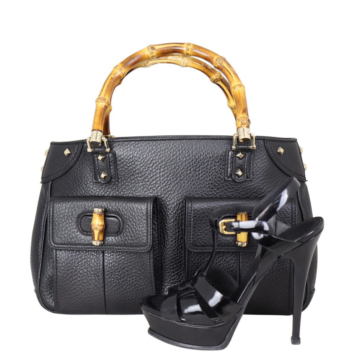 Gucci Bamboo Handle Studded Tote Shoe
