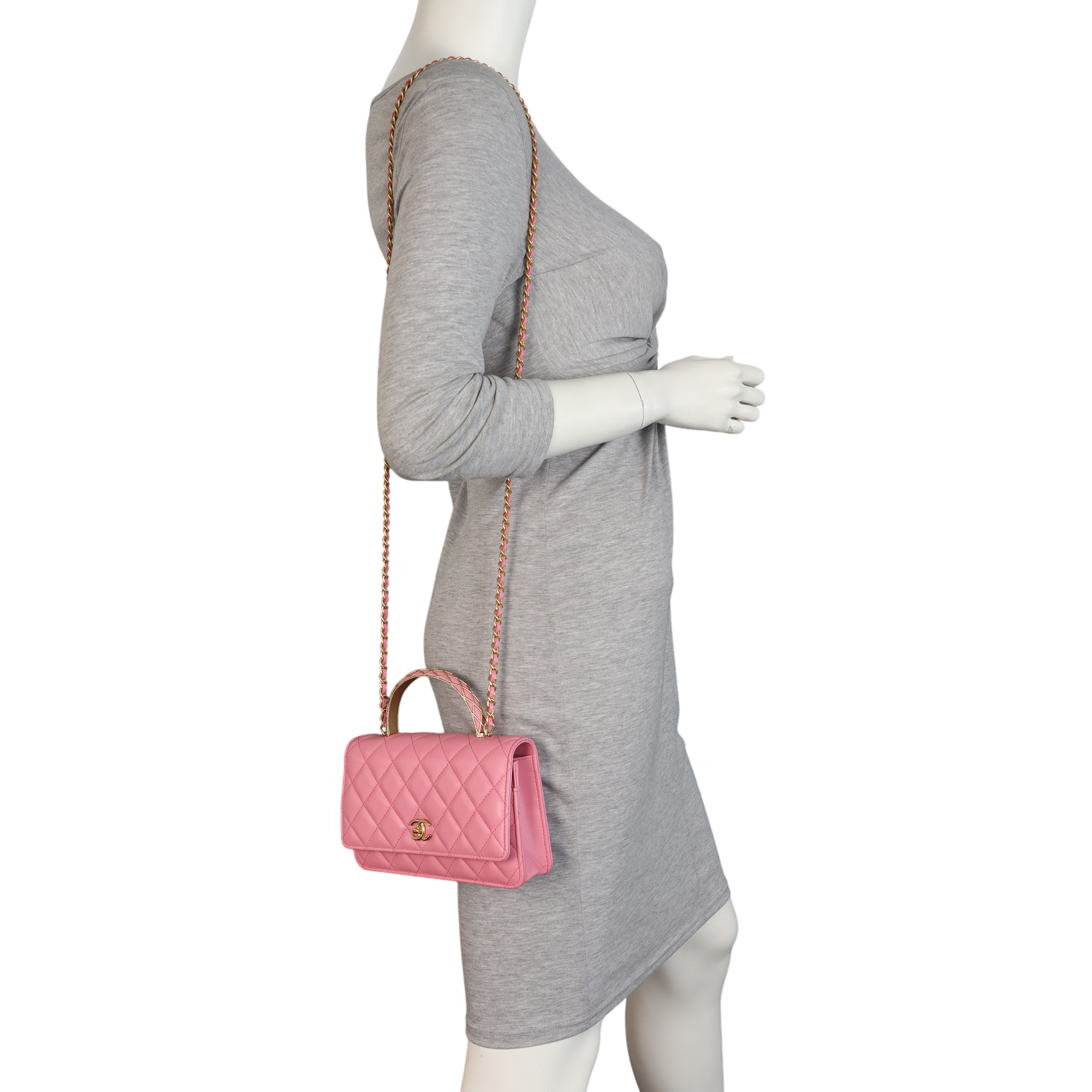 Chanel Metal Quilted Top Handle Wallet on Chain