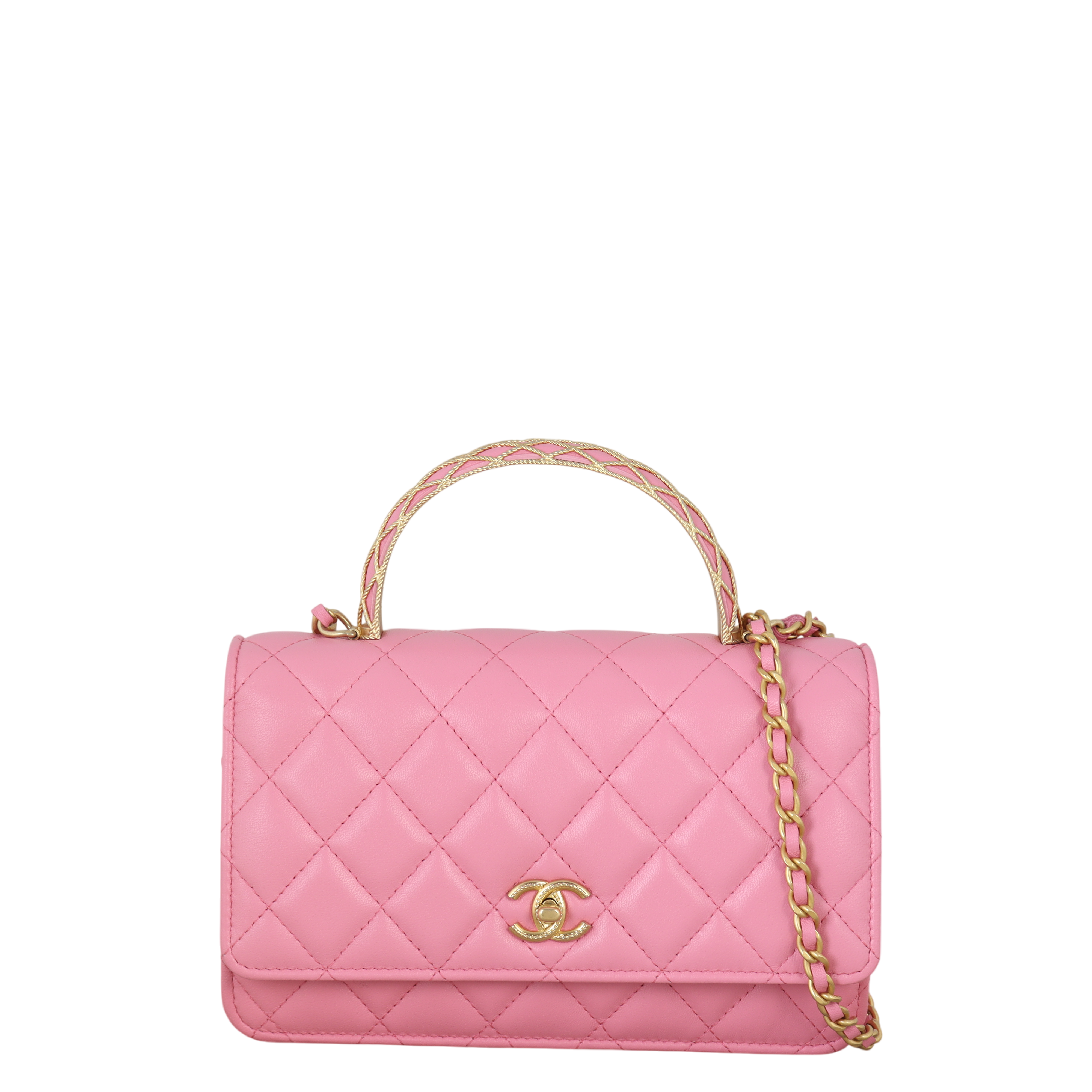 Chanel Metal Quilted Top Handle Wallet on Chain