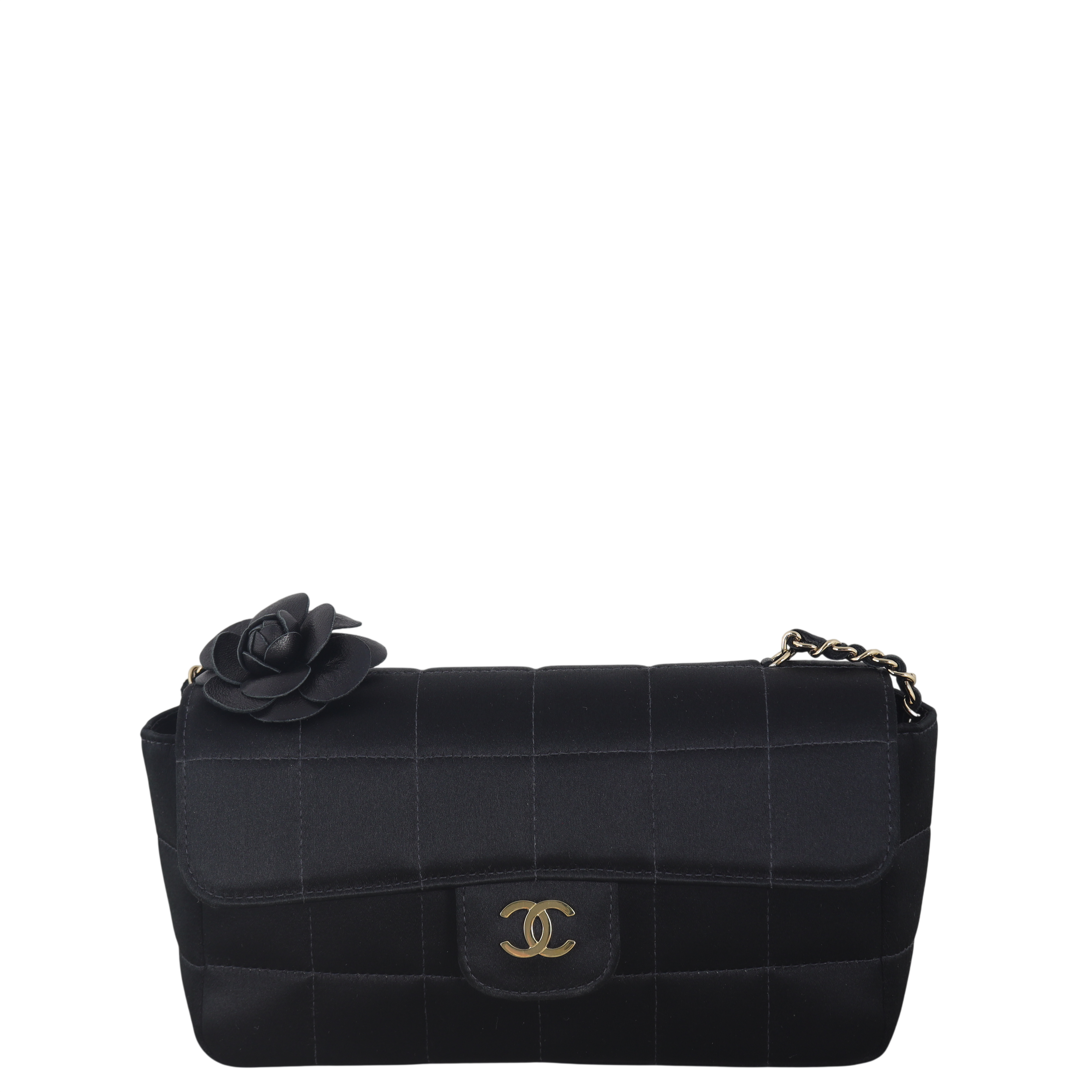 Chanel Camellia Satin Chocolate Bar Flap Bag Mini