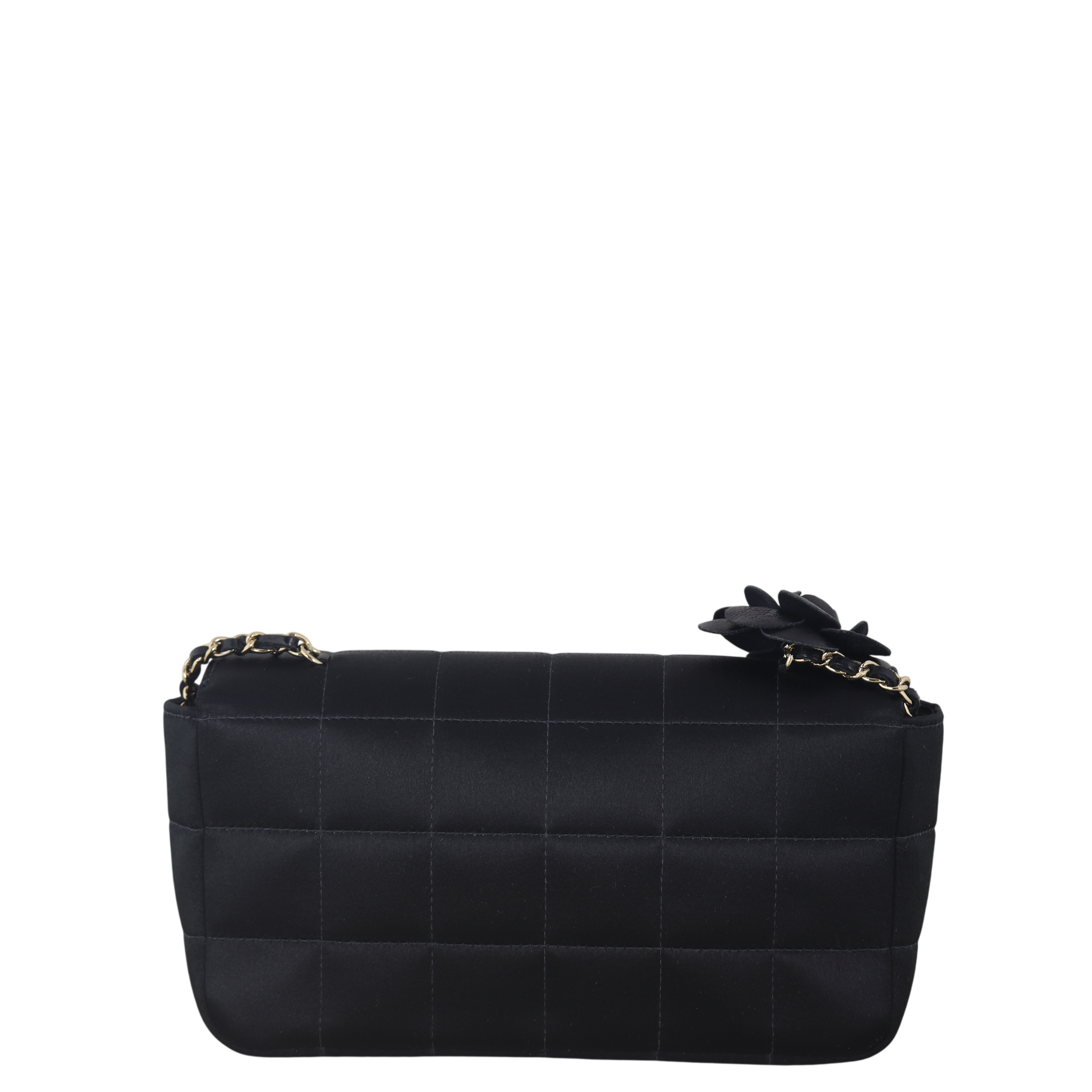 Chanel Camellia Satin Chocolate Bar Flap Bag Mini