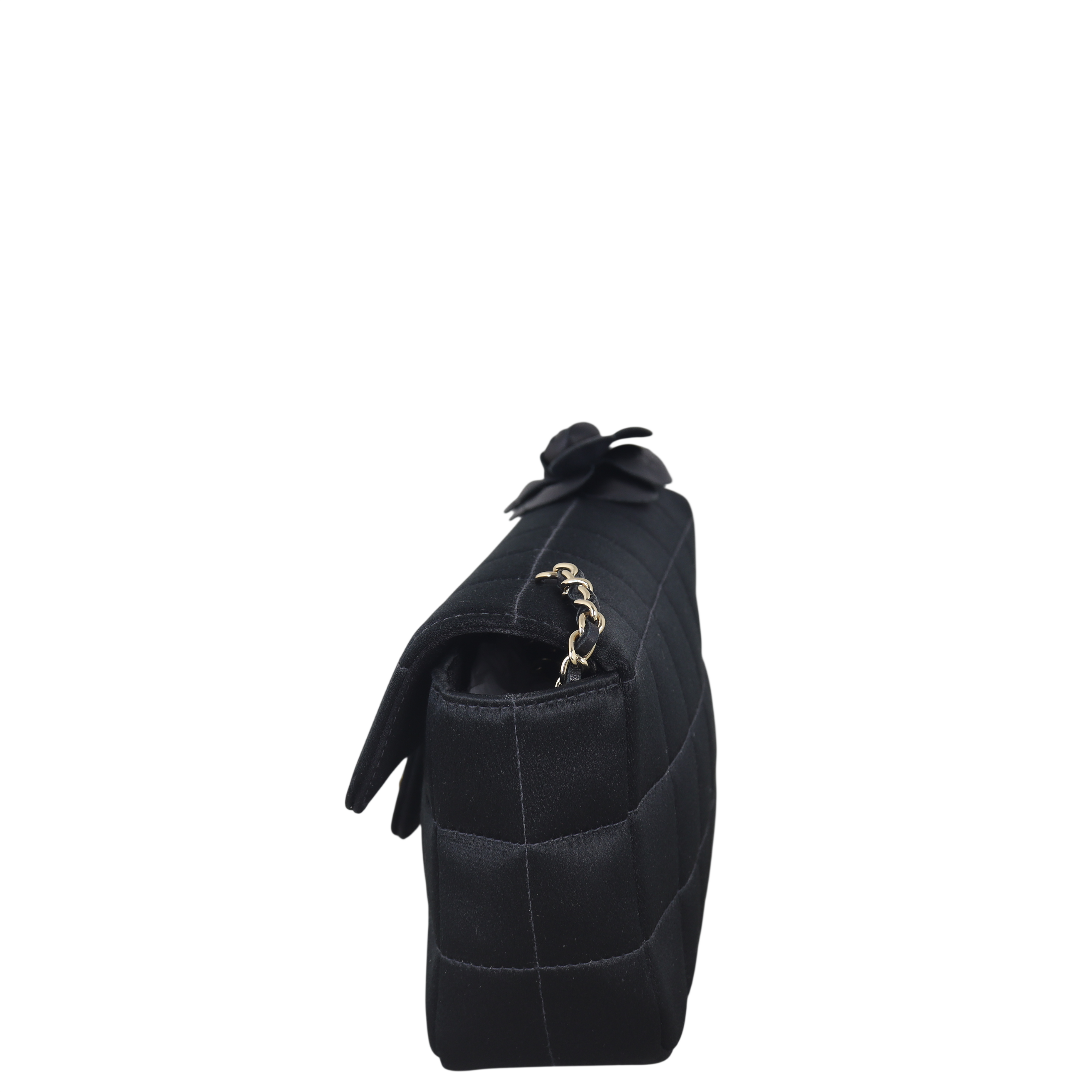 Chanel Camellia Satin Chocolate Bar Flap Bag Mini