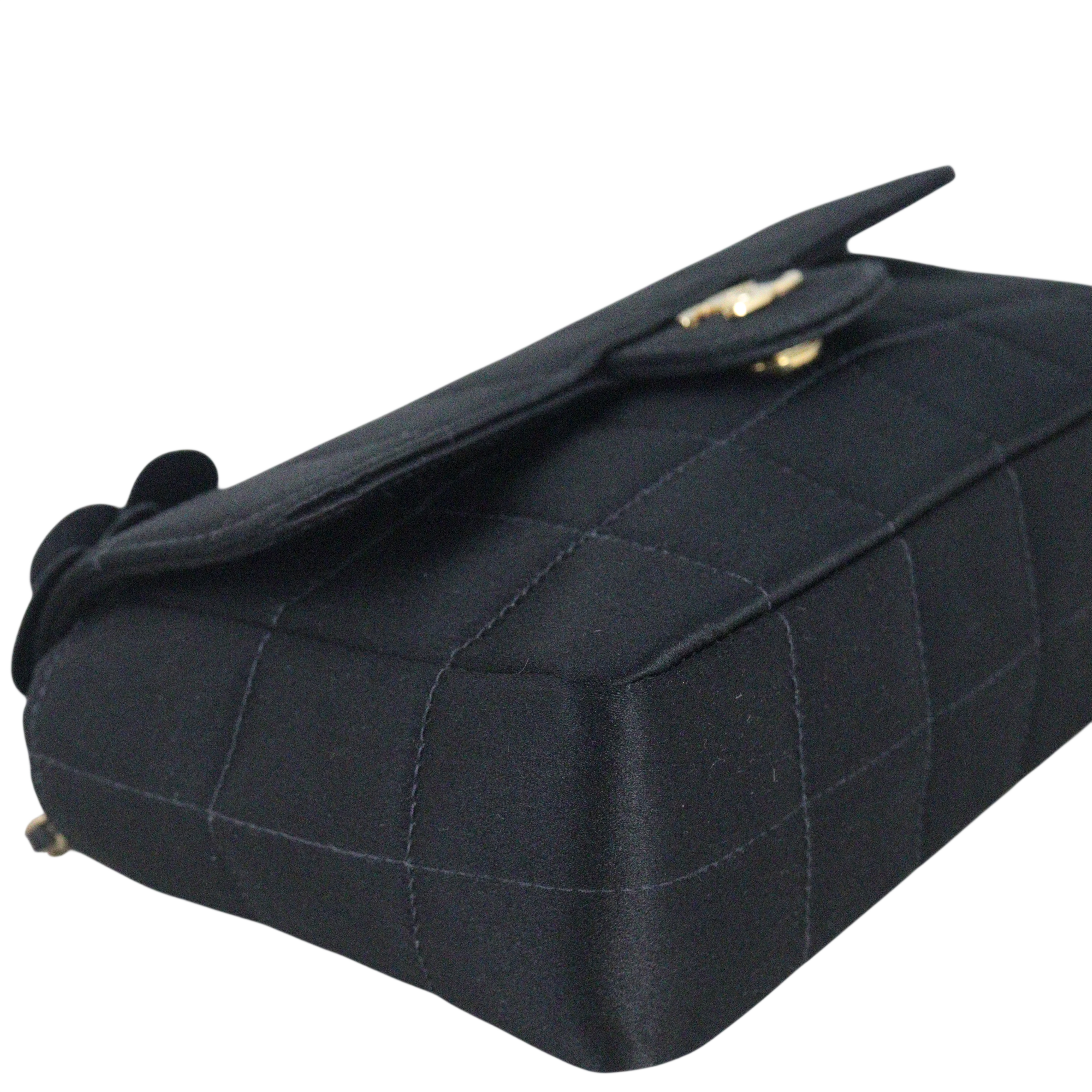 Chanel Camellia Satin Chocolate Bar Flap Bag Mini