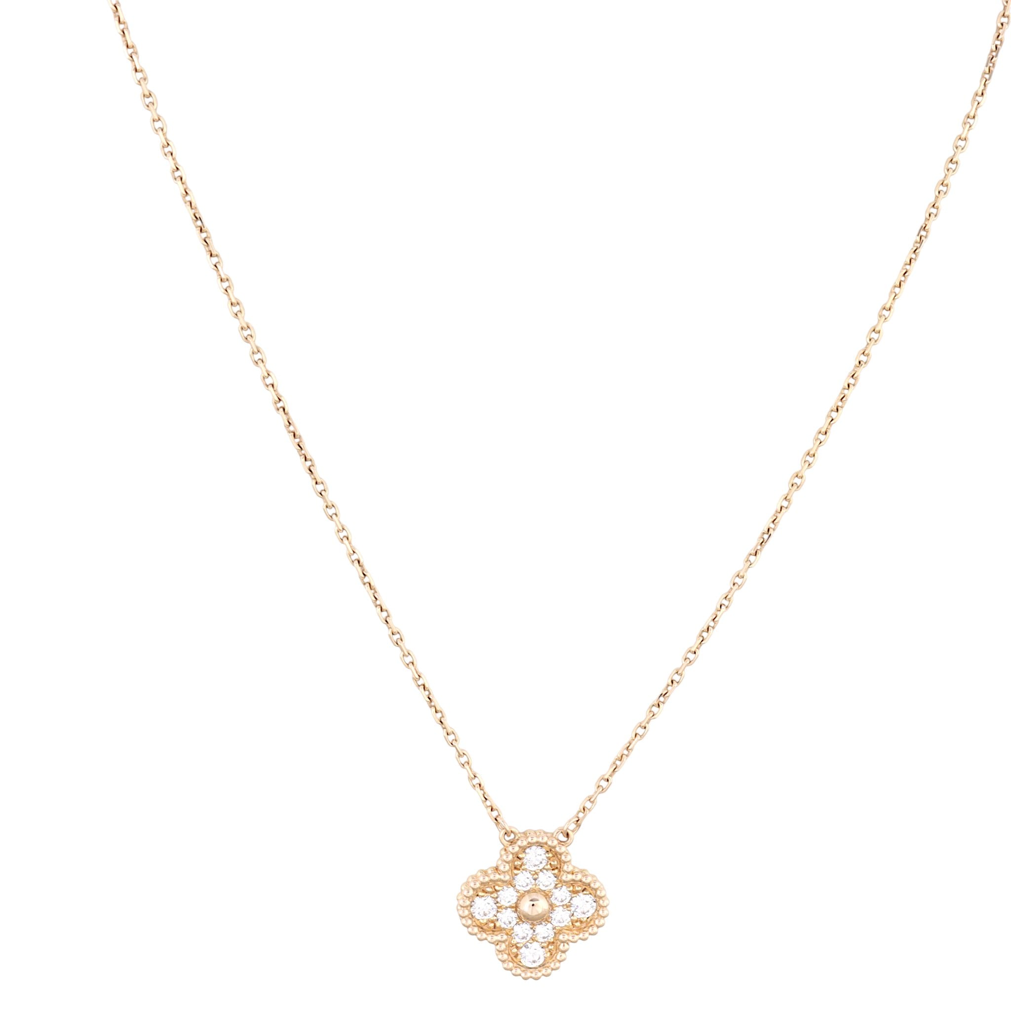 Van Cleef & Arpels Vintage Alhambra Diamond 18k Rose Gold Pendant Necklace