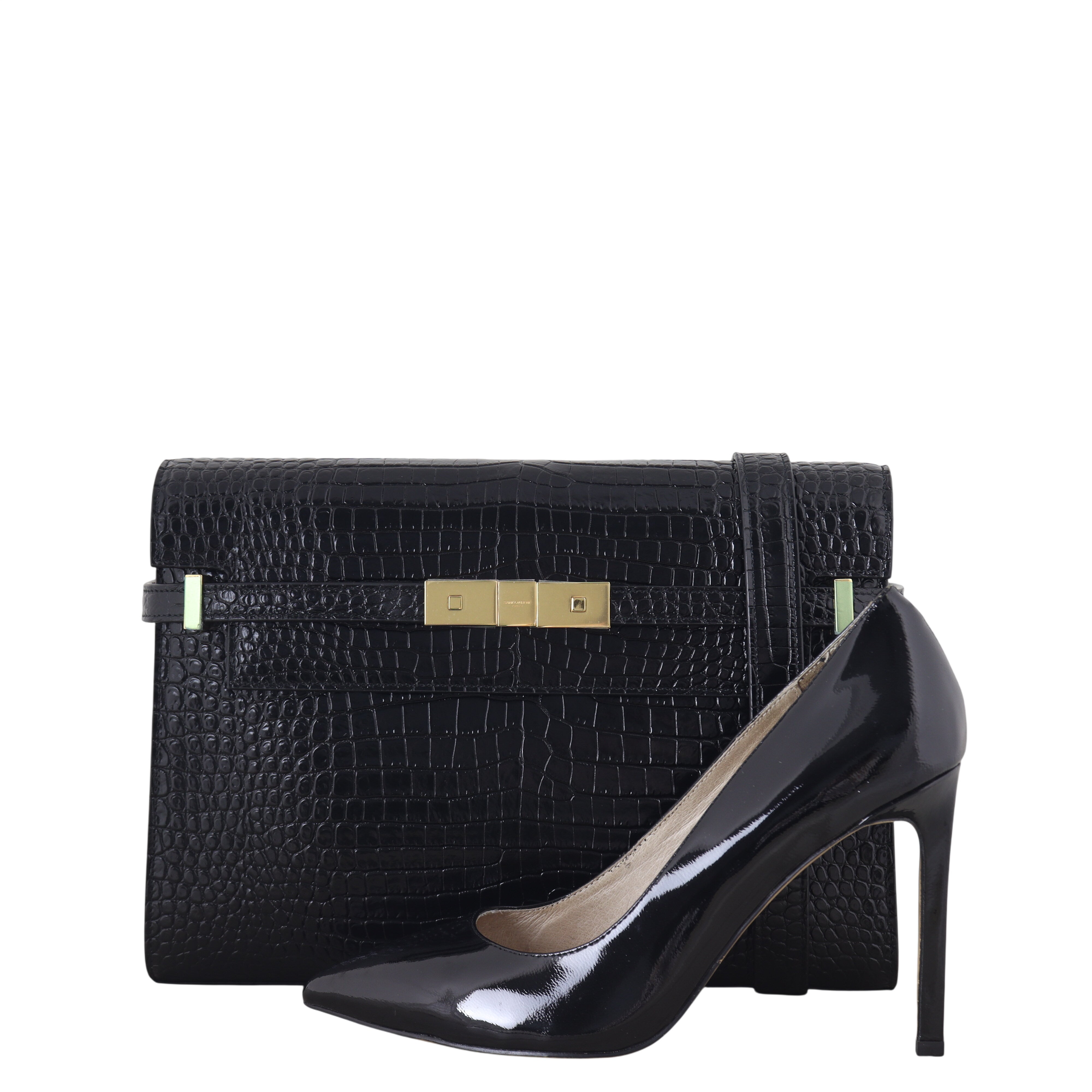 Saint Laurent Manhattan Shoulder Bag Medium Croc Embossed