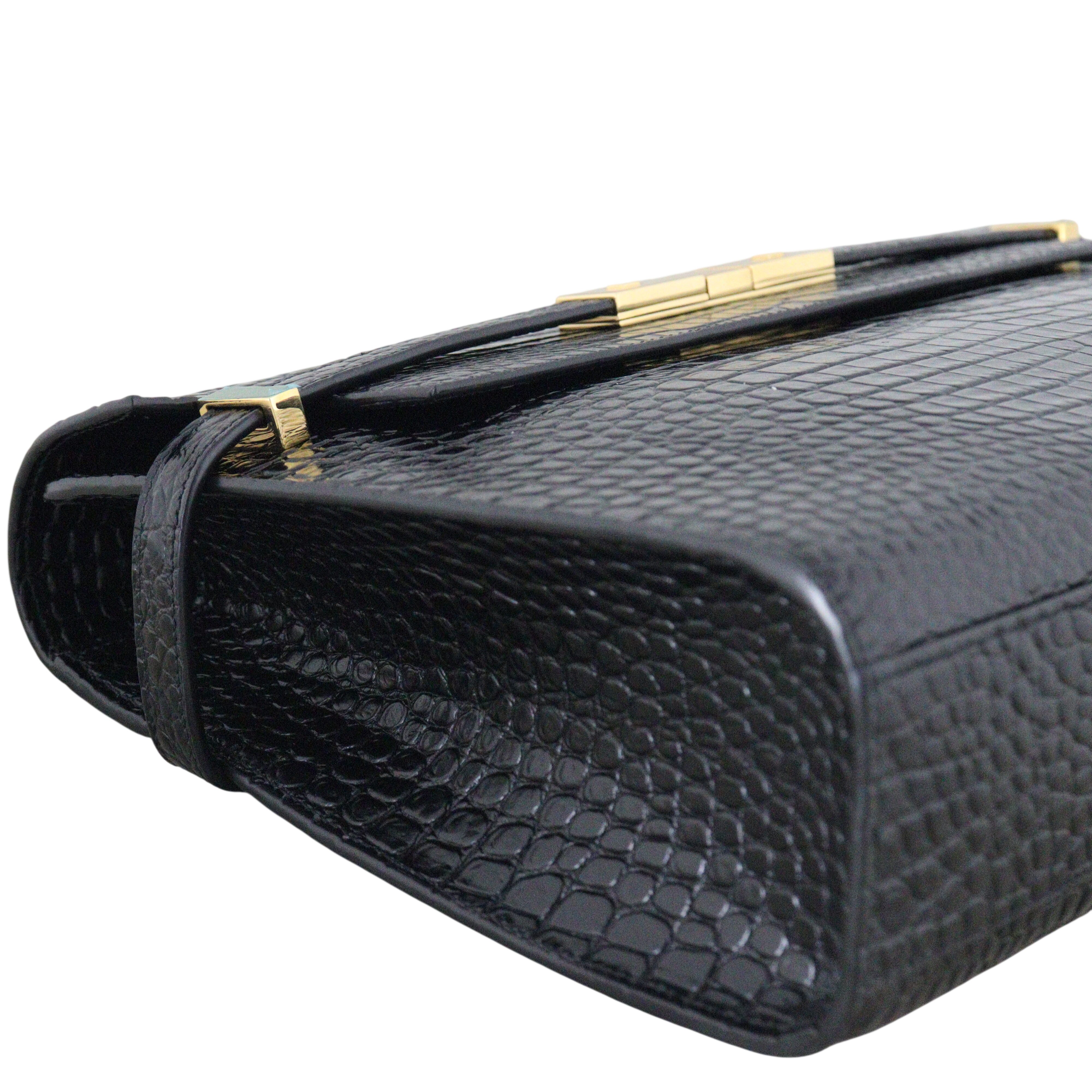 Saint Laurent Manhattan Shoulder Bag Medium Croc Embossed