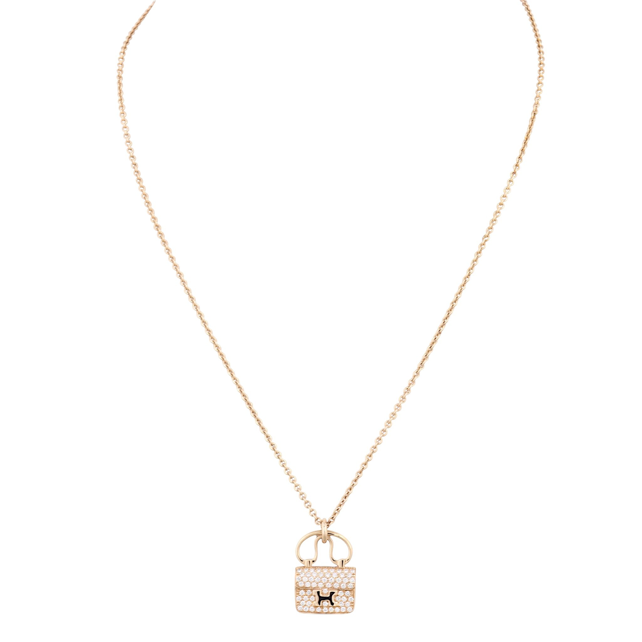 Hermes Amulettes Constance Pendant Diamond 18k Rose Gold Necklace