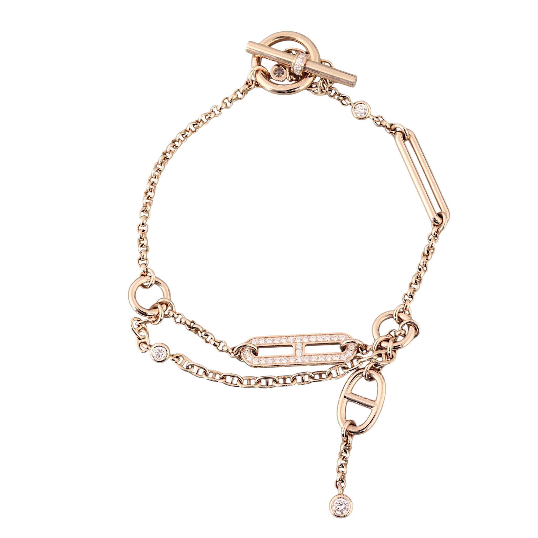 Hermes Chaine d'Ancre Chaos Diamond 18k Rose Gold Bracelet