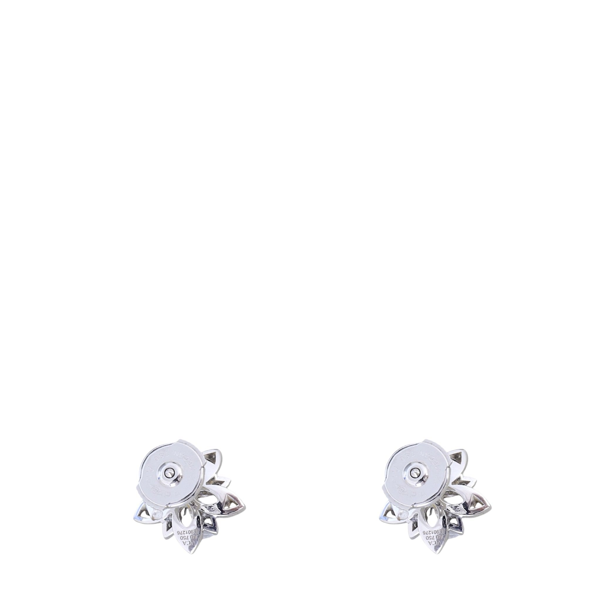 Van Cleef & Arpels Lotus Openwork Diamond 18k White Gold Earrings Mini