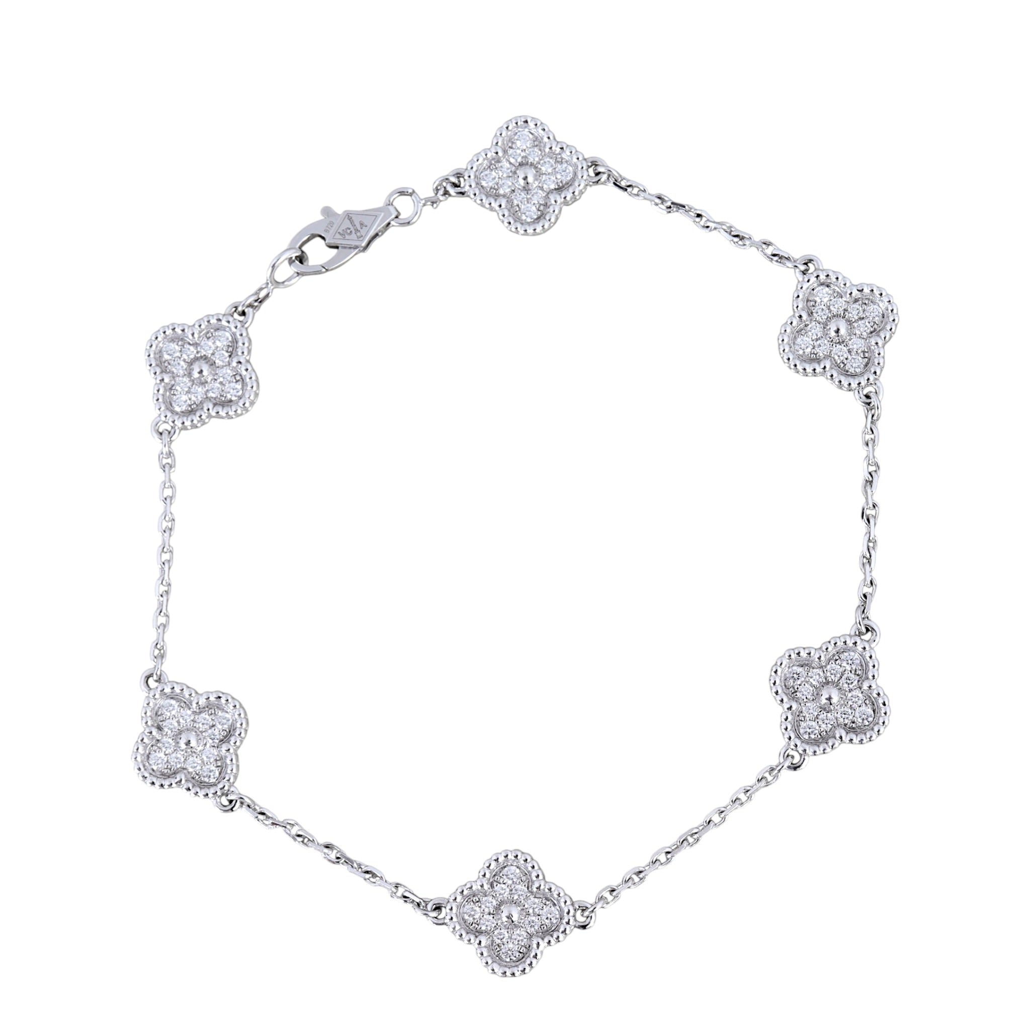 Van Cleef & Arpels Sweet Alhambra 6 Motif Diamond 18k White Gold Bracelet