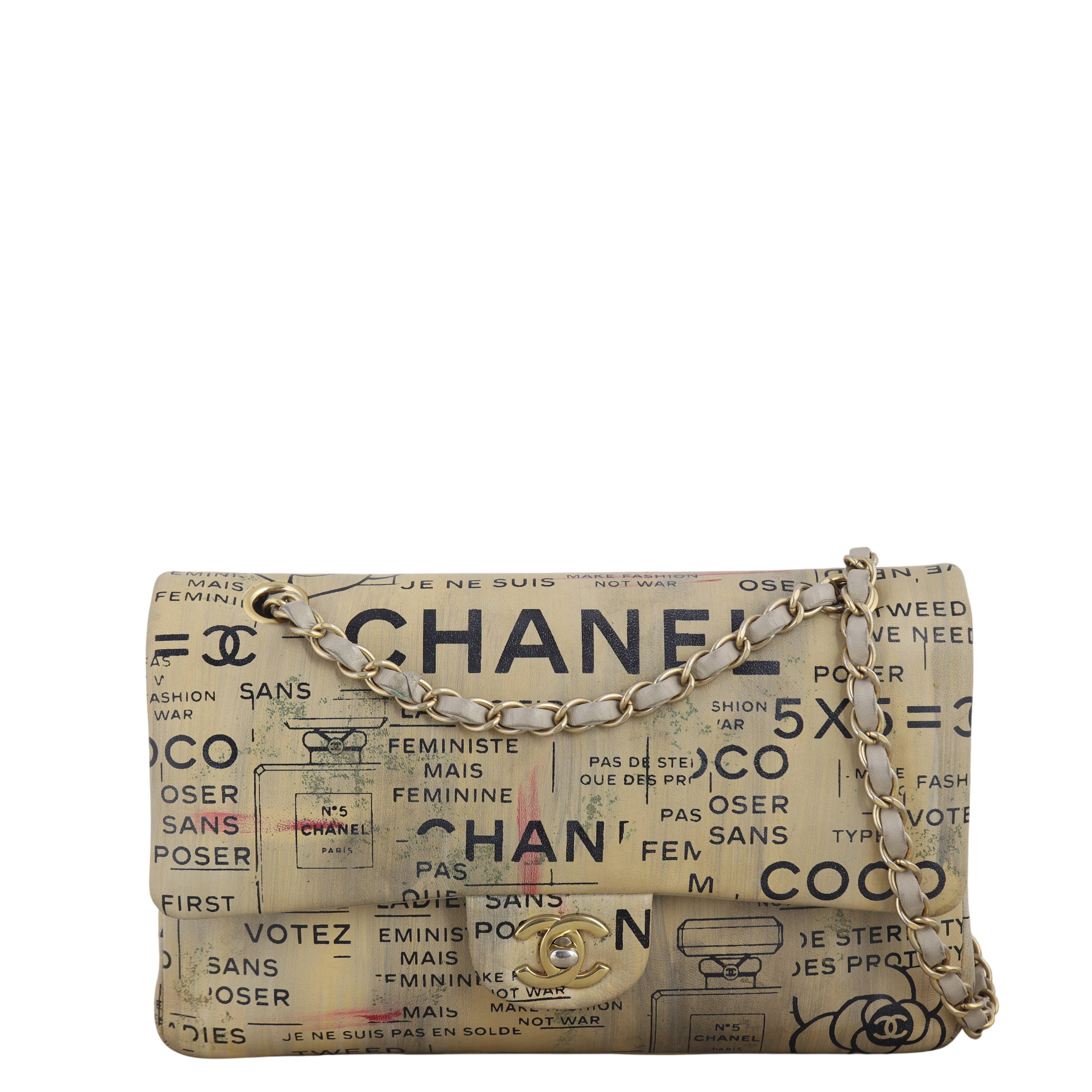 Chanel Classic Double Flap Medium Hand Painted Newspaper