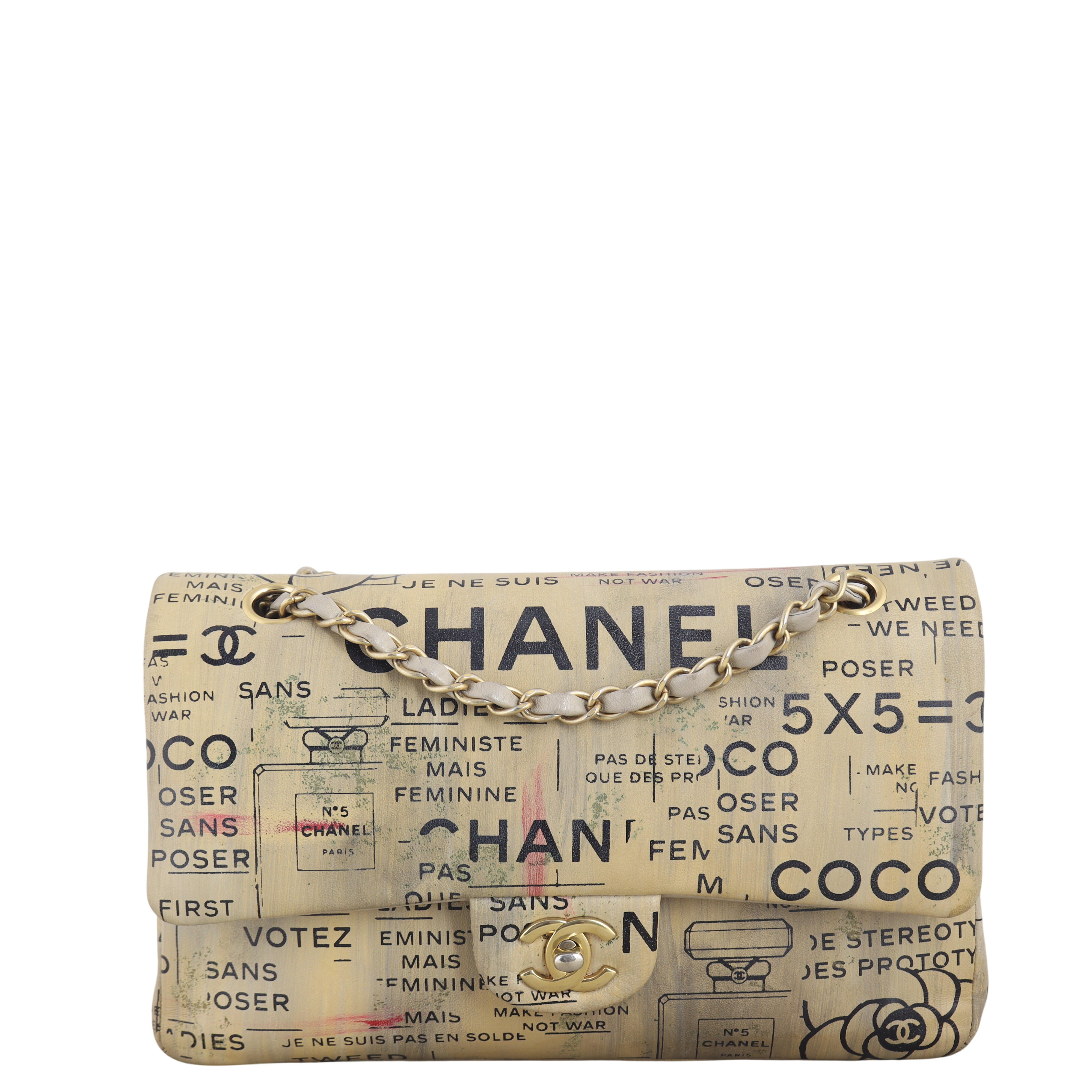 Chanel Classic Double Flap Medium Hand Painted Newspaper