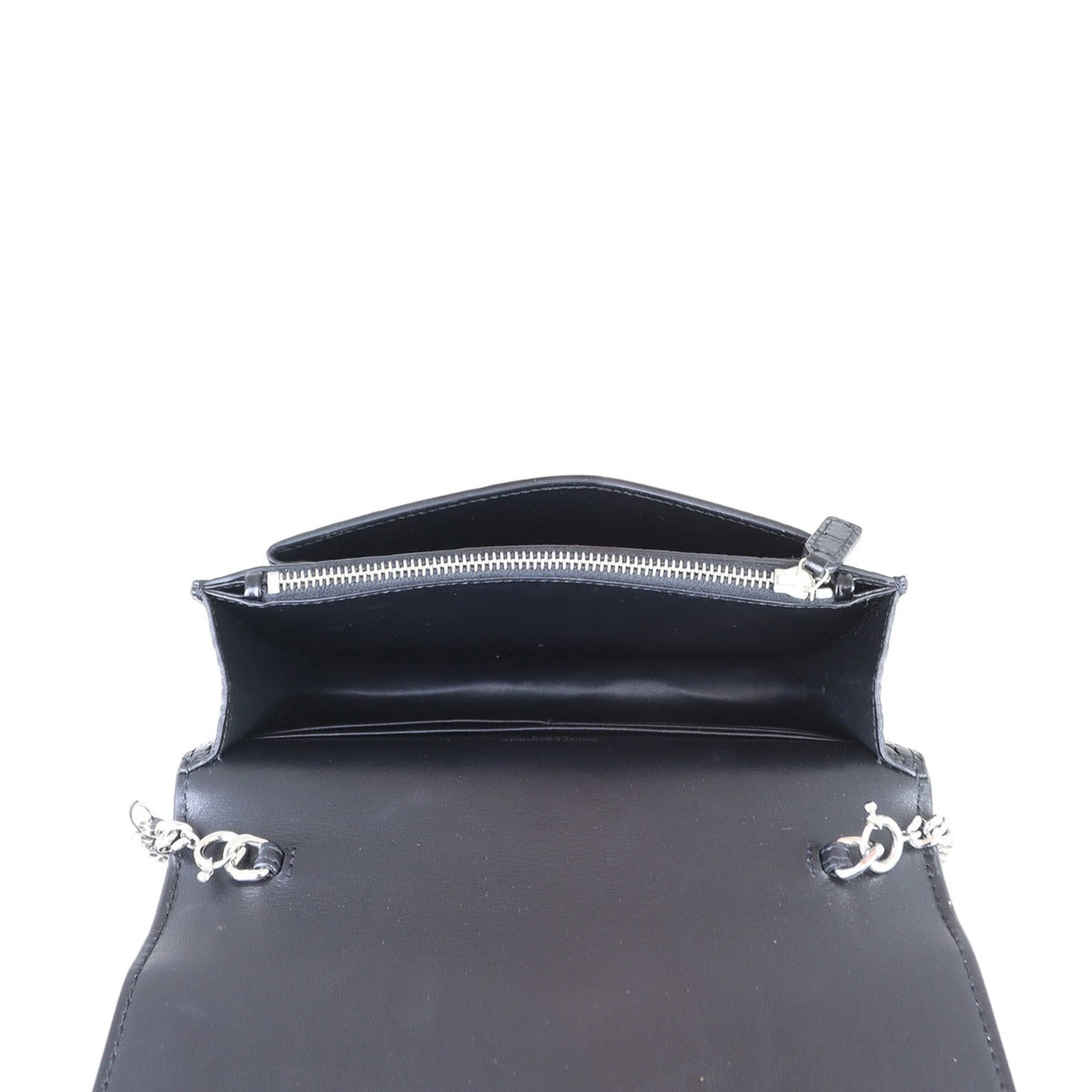 Saint Laurent Sunset Chain Wallet Croc Embossed Interior