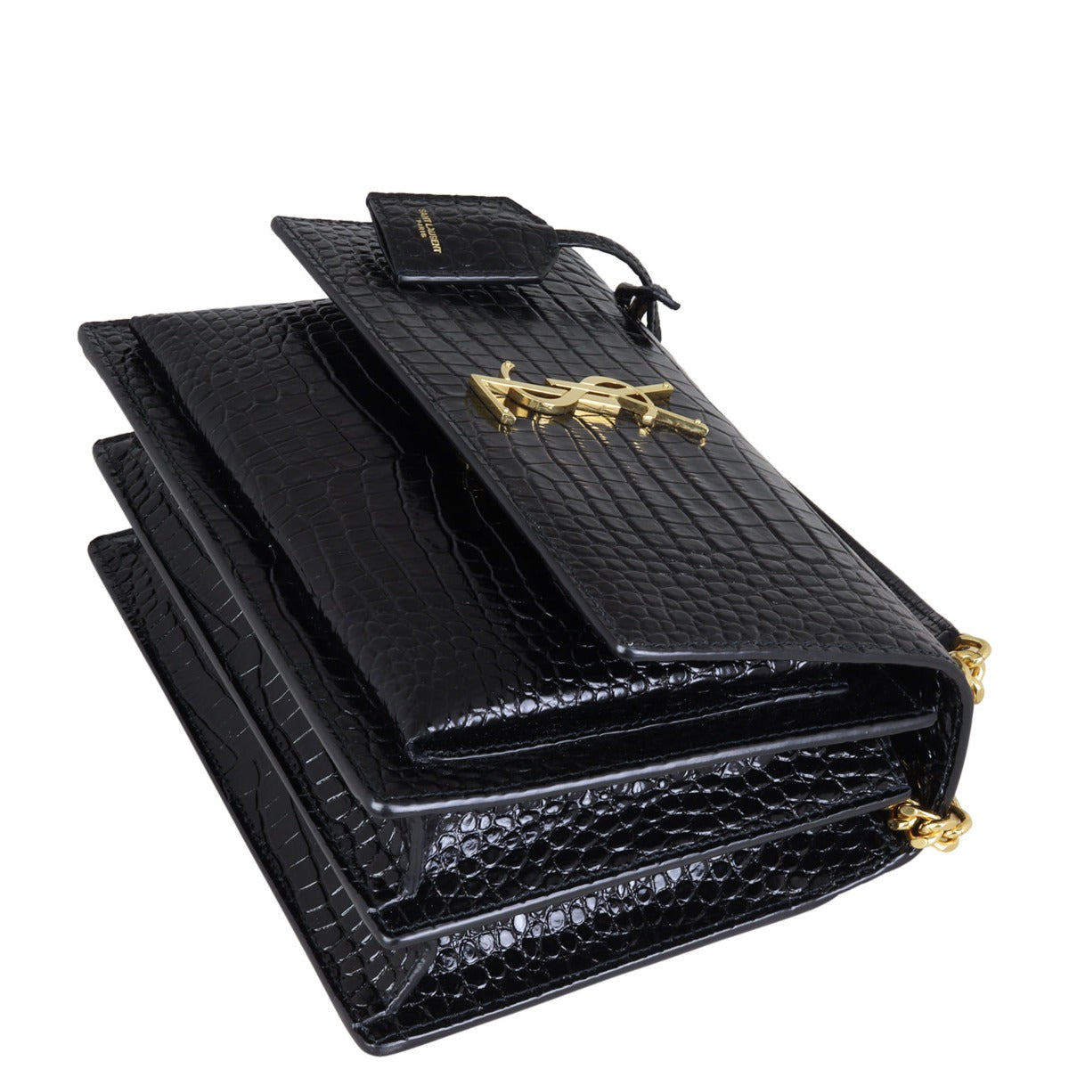 Saint Laurent Sunset Medium Croc-Embossed Corner Distance