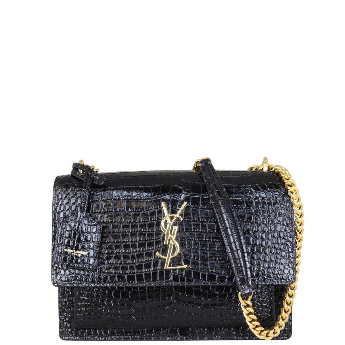 Saint Laurent Sunset Medium Croc-Embossed Front with Strap