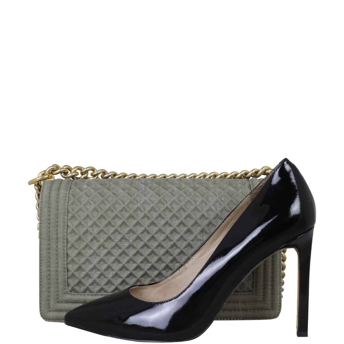 Chanel Boy Old Medium Denim Front with Shoe