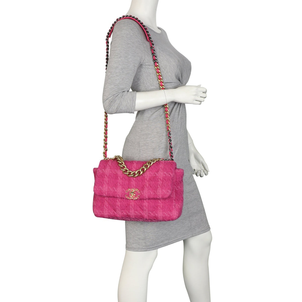 Chanel 19 Tweed Flap Bag Large | Pink