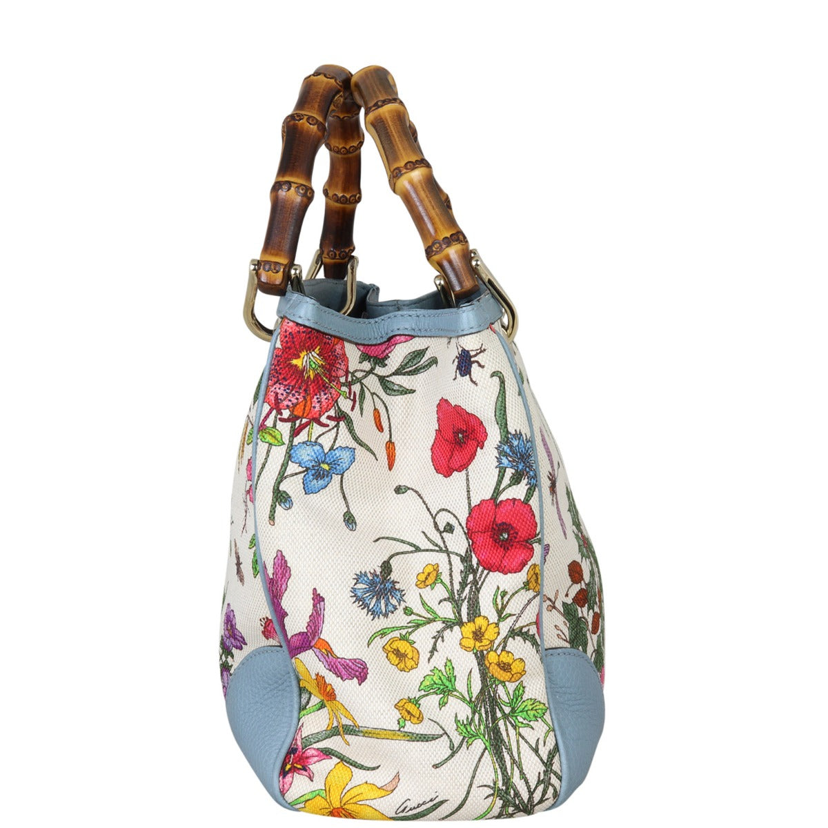 Gucci Bamboo Handle Floral Canvas Tote Side