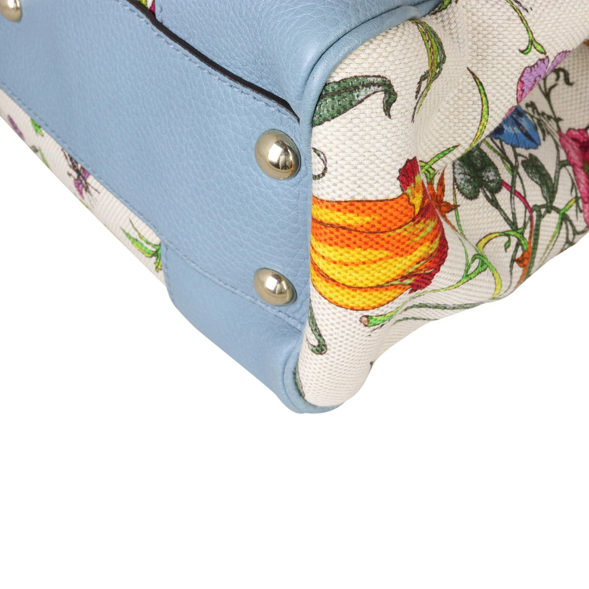 Gucci Bamboo Handle Floral Canvas Tote Corner Closeup