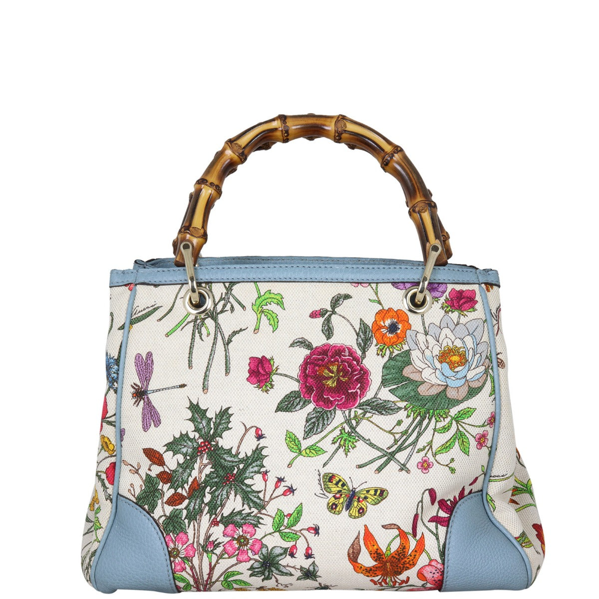 Gucci Bamboo Handle Floral Canvas Tote Front