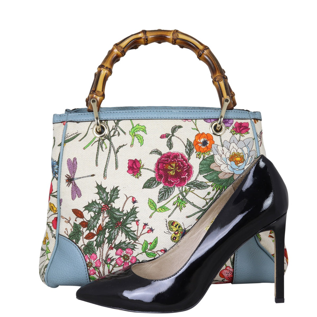 Gucci Bamboo Handle Floral Canvas Tote Shoe