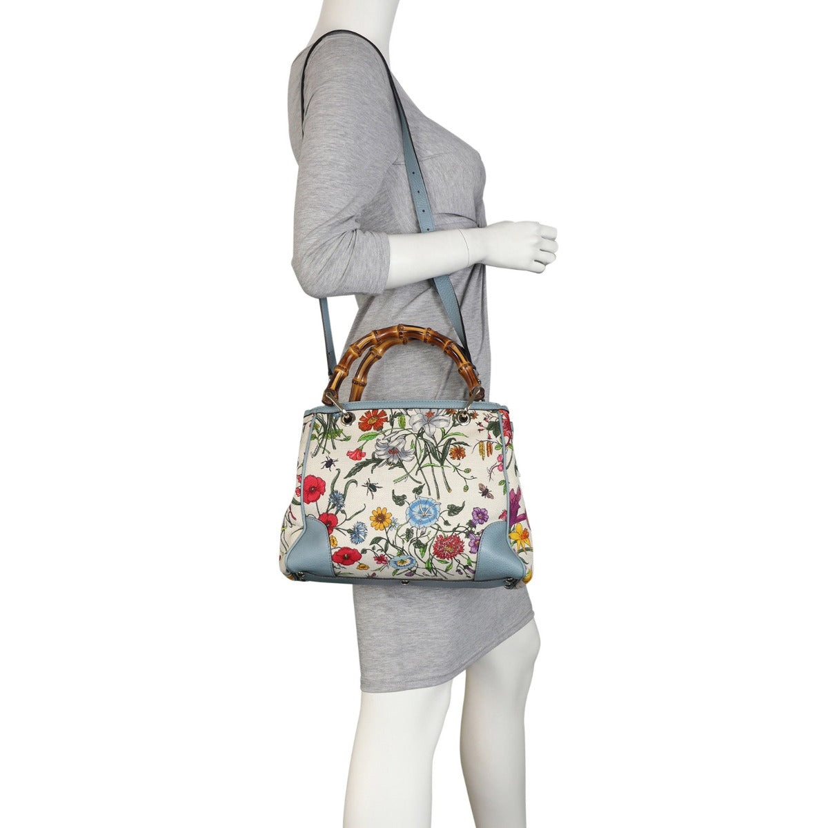 Gucci Bamboo Handle Floral Canvas Tote Mannequin