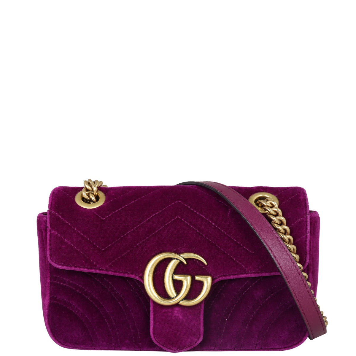 Gucci GG Marmont Small Velvet Shoulder Bag Front With Strap