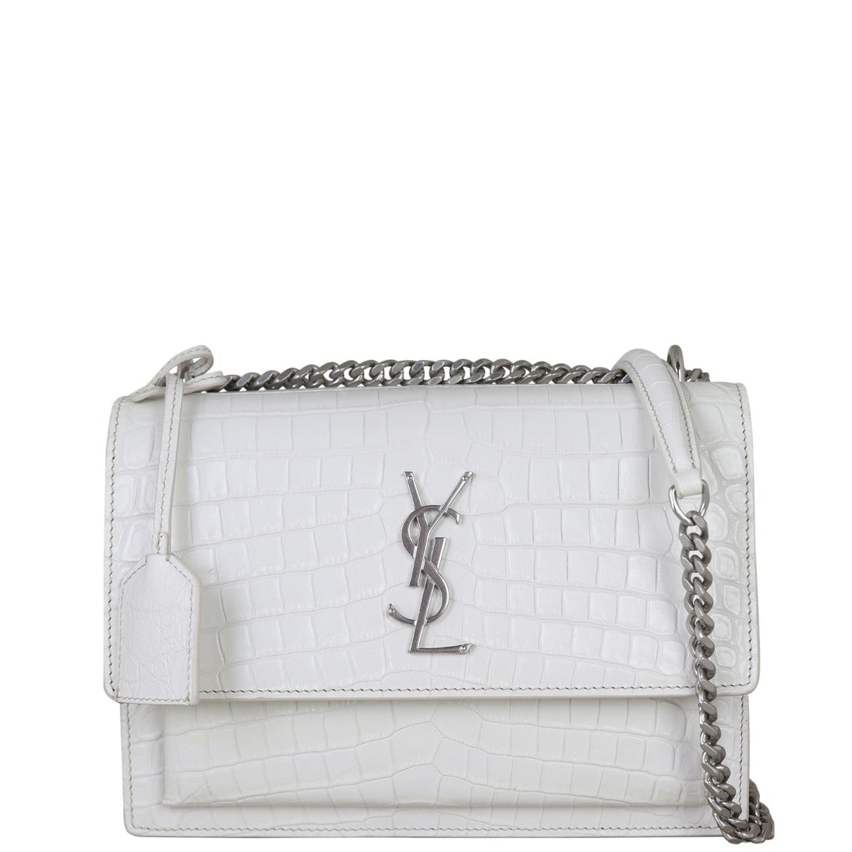 Saint Laurent Sunset Medium Croc-Embossed Front With Chain