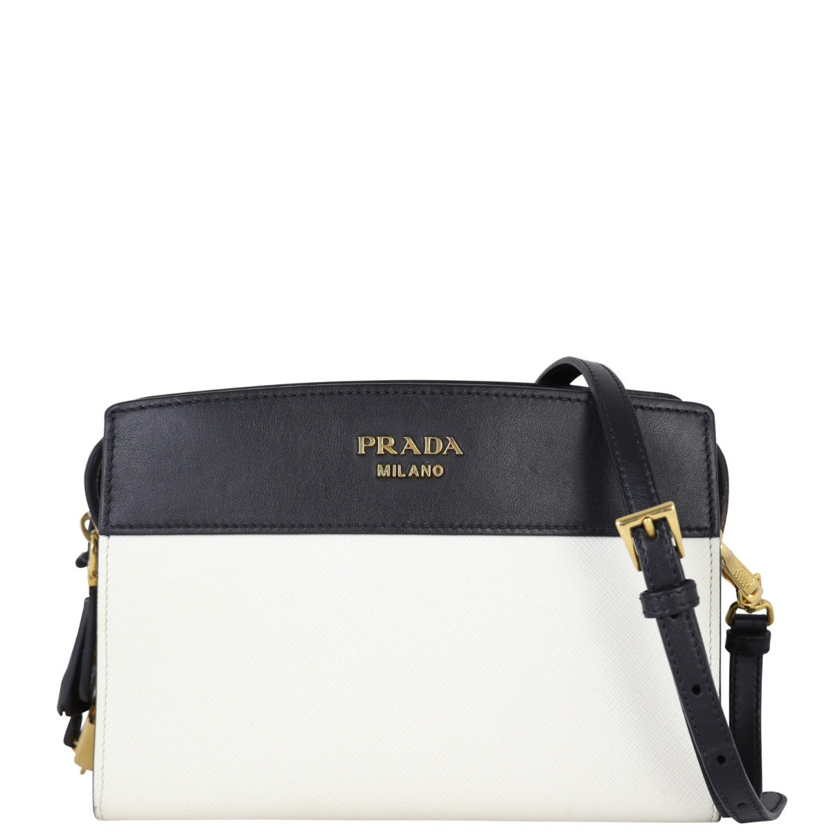 Prada Saffiano City Calf Esplanade Crossbody Front With Strap