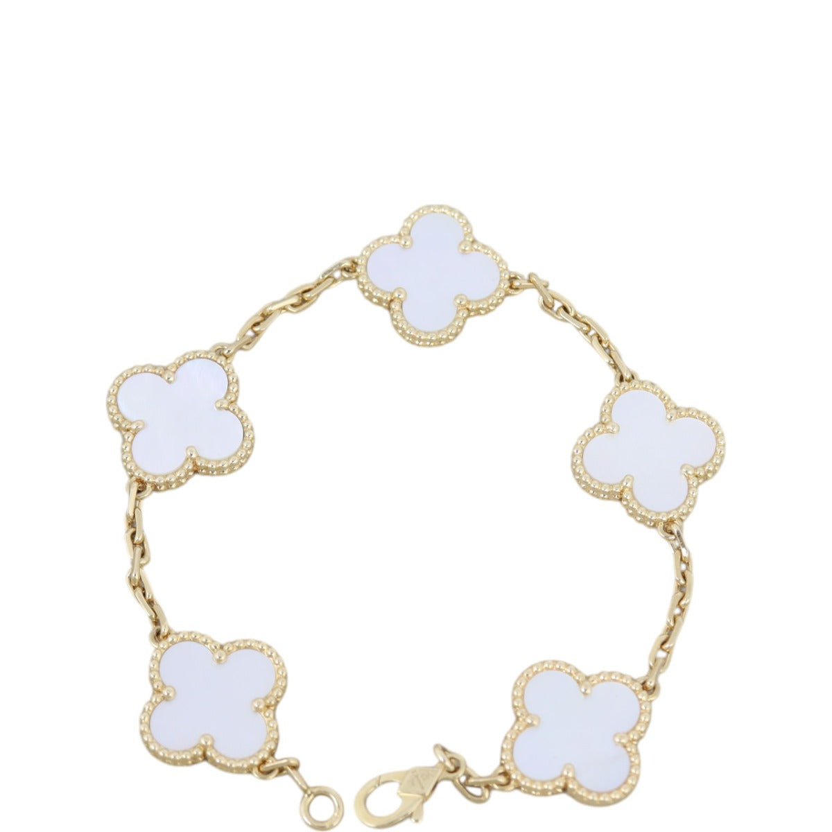 Van Cleef & Arpels Vintage Alhambra 5 Motif Mother of Pearl 18k Yellow Gold Bracelet