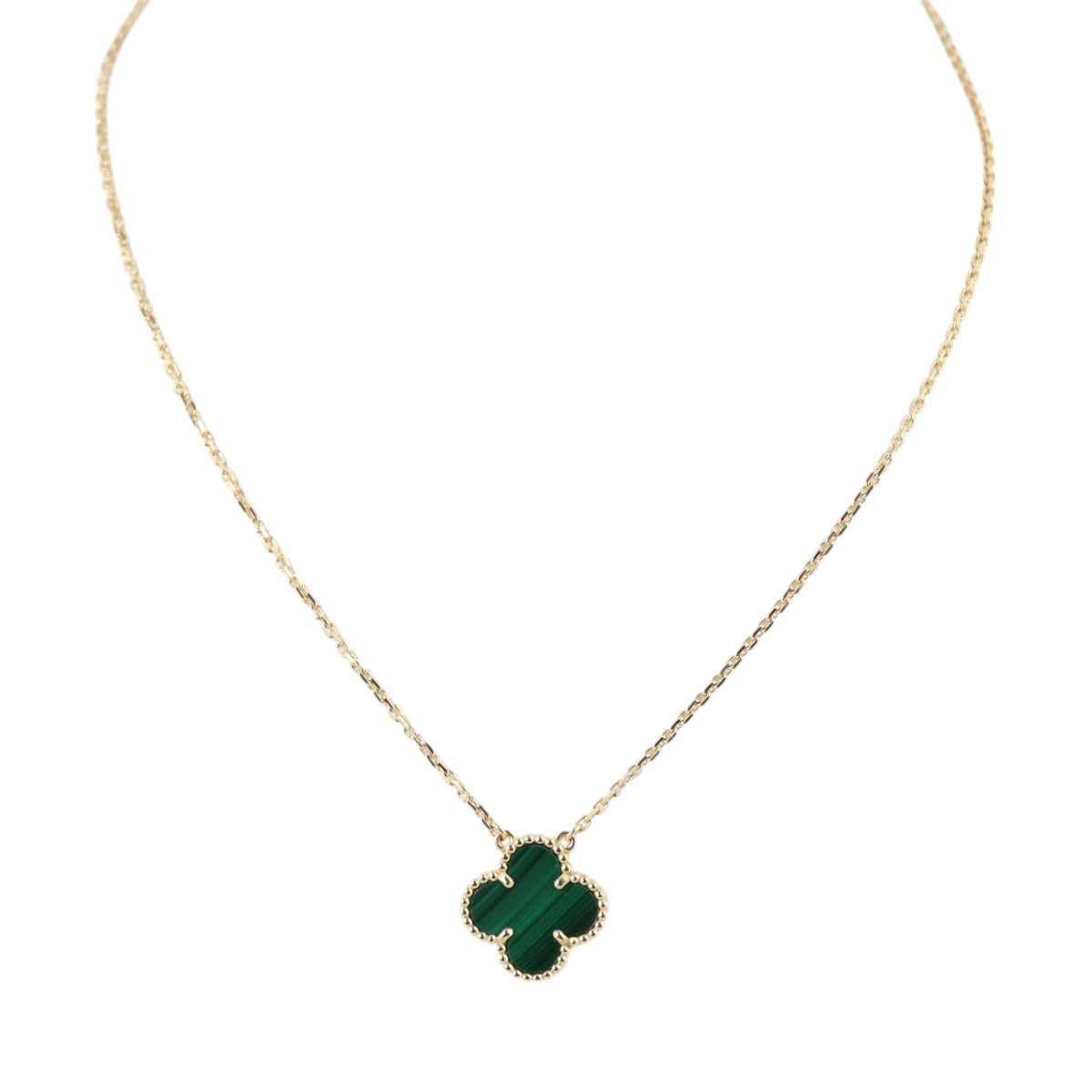 Van Cleef & Arpels Vintage Alhambra Malachite 18k Yellow Gold Necklace