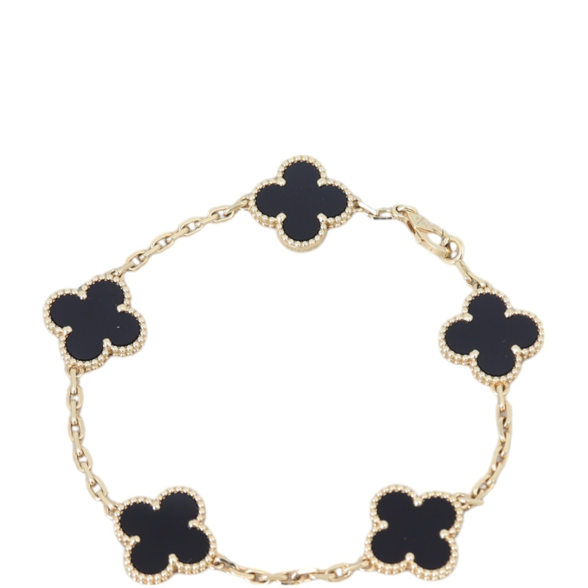 Van Cleef & Arpels Vintage Alhambra 5 Motif Onyx 18k Yellow Gold Bracelet