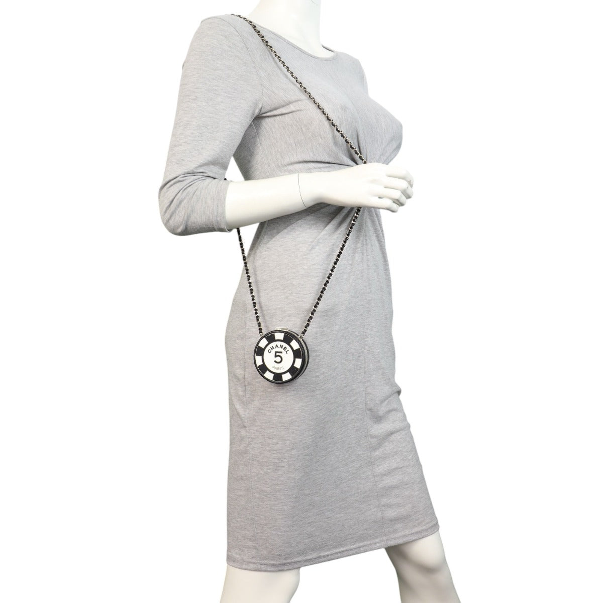 Chanel Enamel Round Poker Chip Clutch With Chain