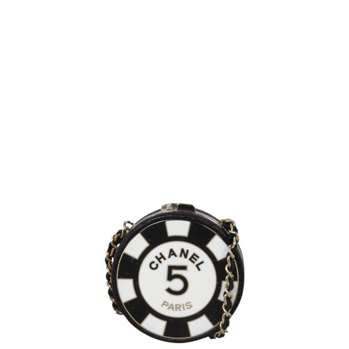 Chanel Enamel Round Poker Chip Clutch With Chain