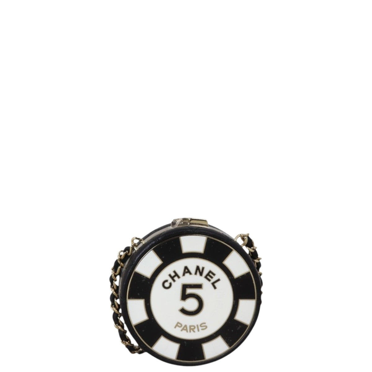 Chanel Enamel Round Poker Chip Clutch With Chain
