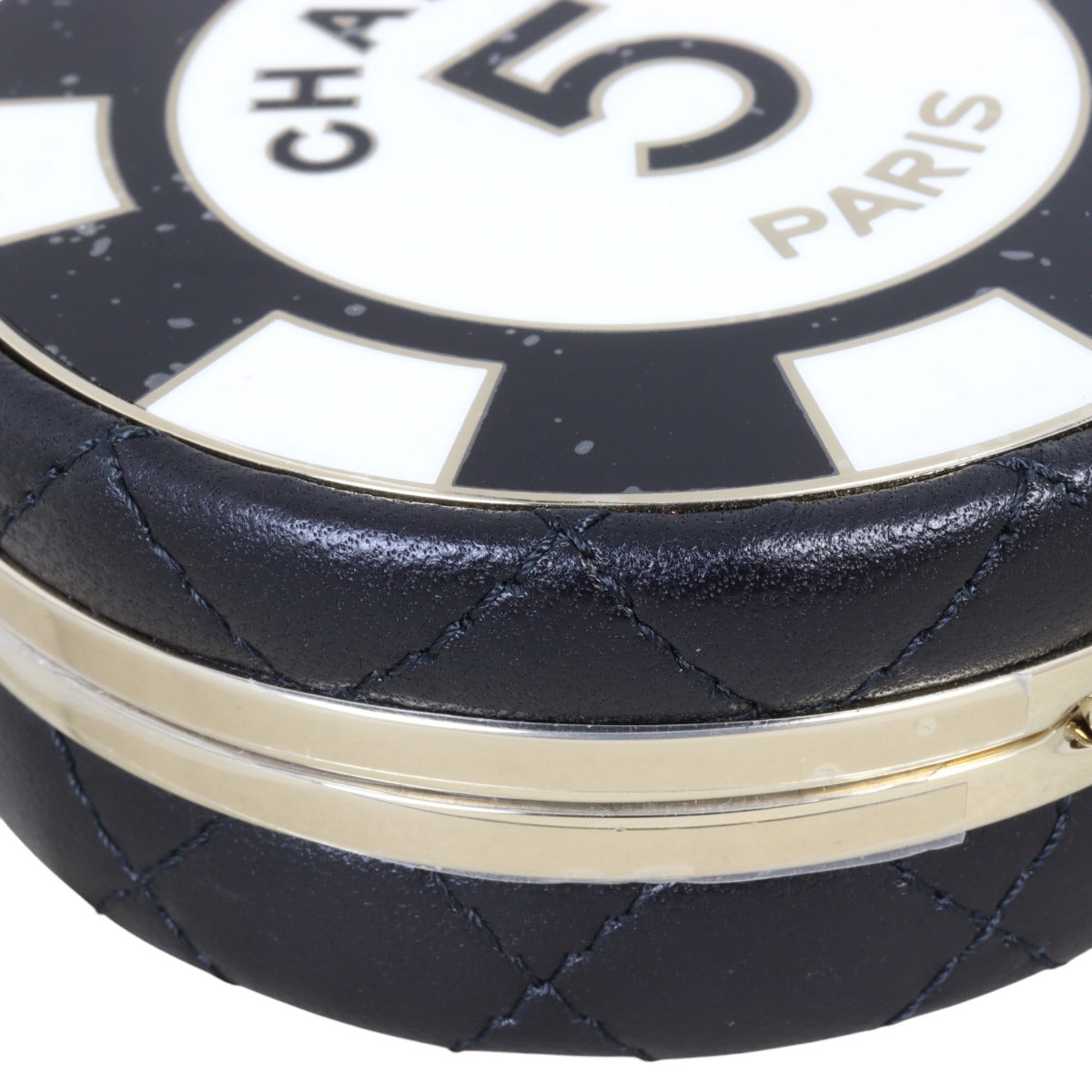 Chanel Enamel Round Poker Chip Clutch With Chain