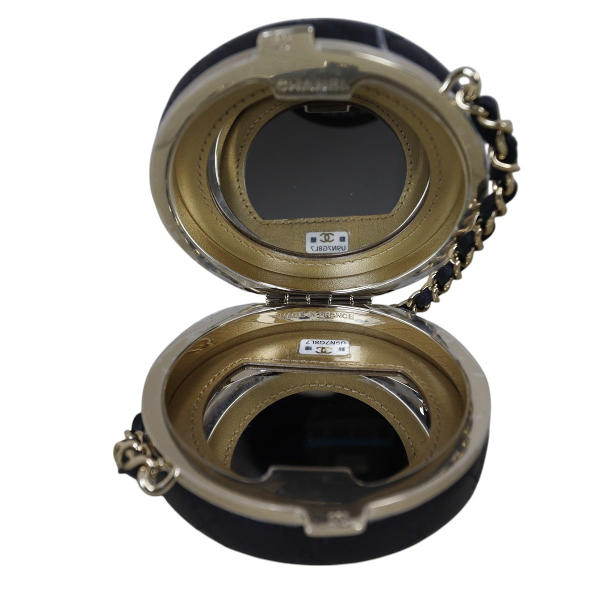 Chanel Enamel Round Poker Chip Clutch With Chain