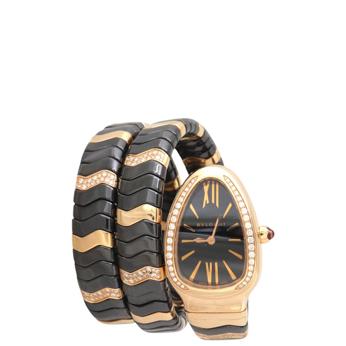 Bvlgari Serpenti Spiga 35mm 18k Rose Gold Diamond Watch