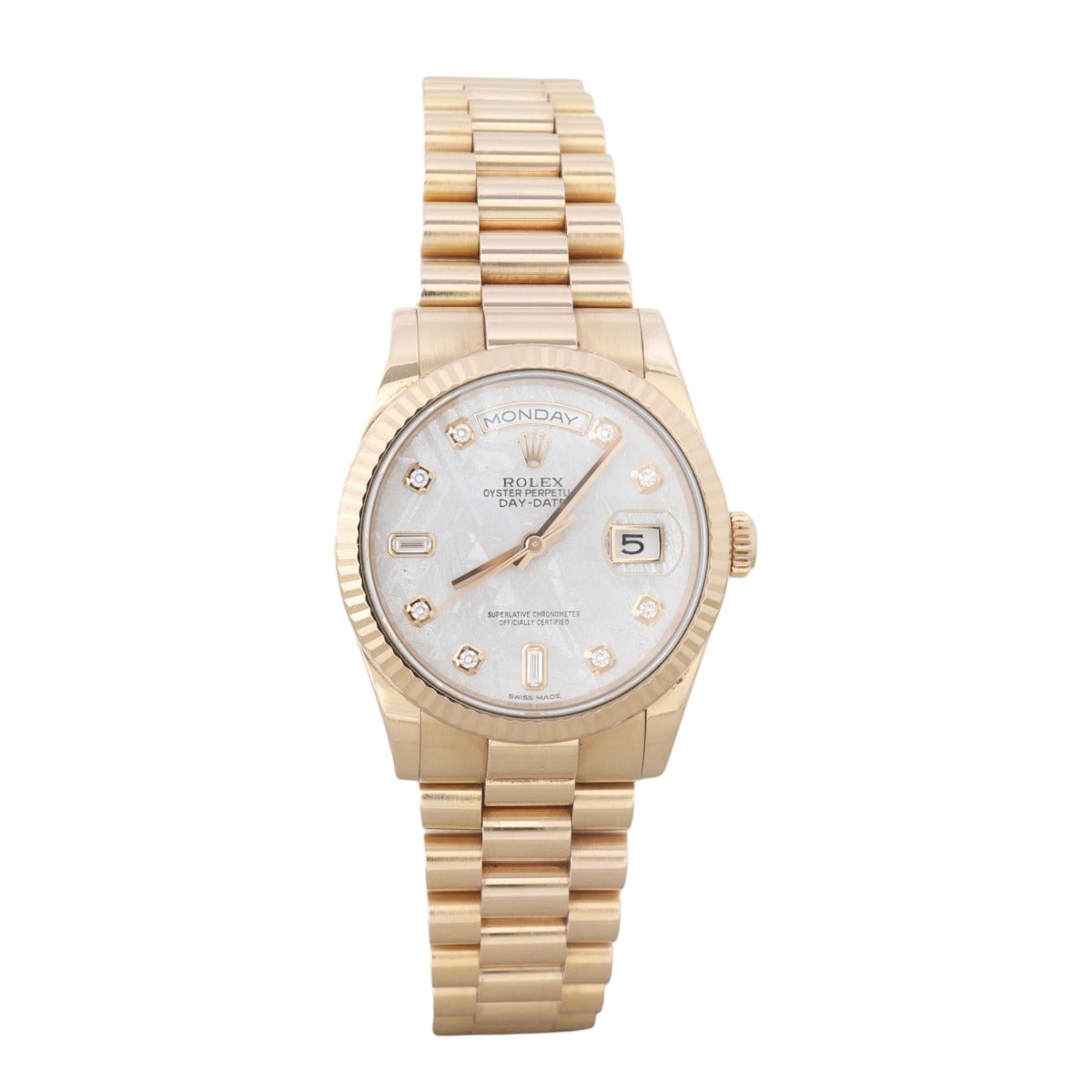 Rolex Oyster Perpetual Day-Date 36mm Meteorite 18k Everose Gold Diamond Watch