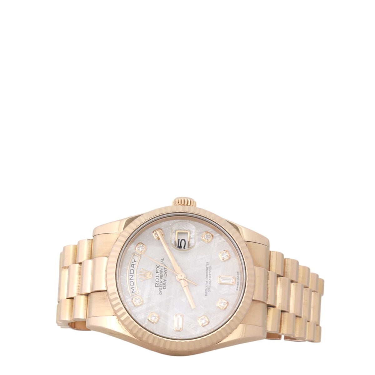 Rolex Oyster Perpetual Day-Date 36mm Meteorite 18k Everose Gold Diamond Watch