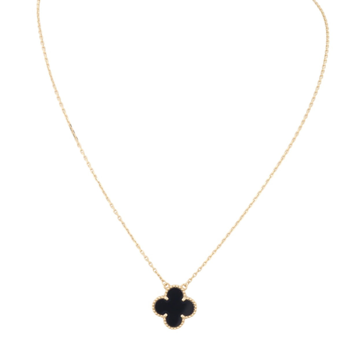Van Cleef & Arpels Vintage Alhambra Onyx 18k Yellow Gold Pendant Necklace