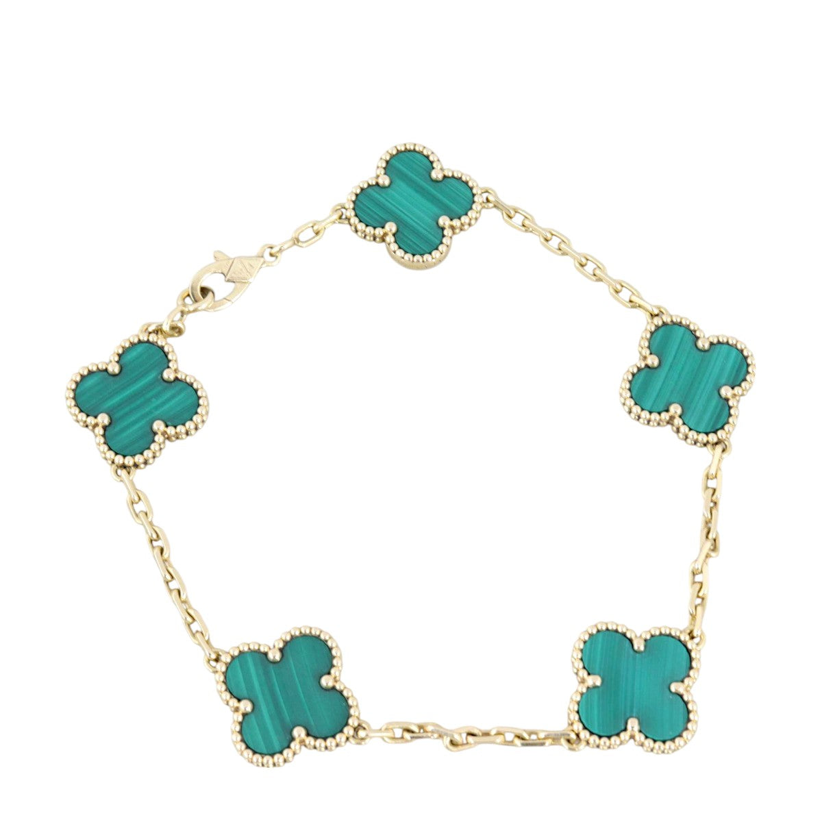 Van Cleef & Arpels Vintage Alhambra 5 Motif Malachite 18k Yellow Gold Bracelet