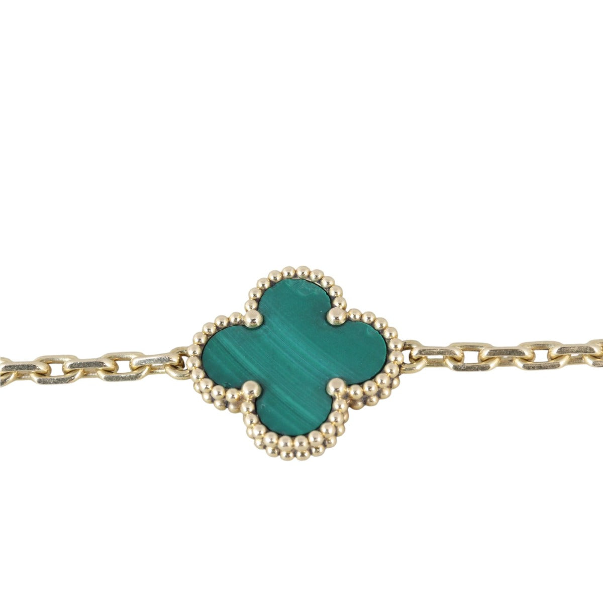 Van Cleef & Arpels Vintage Alhambra 5 Motif Malachite 18k Yellow Gold Bracelet