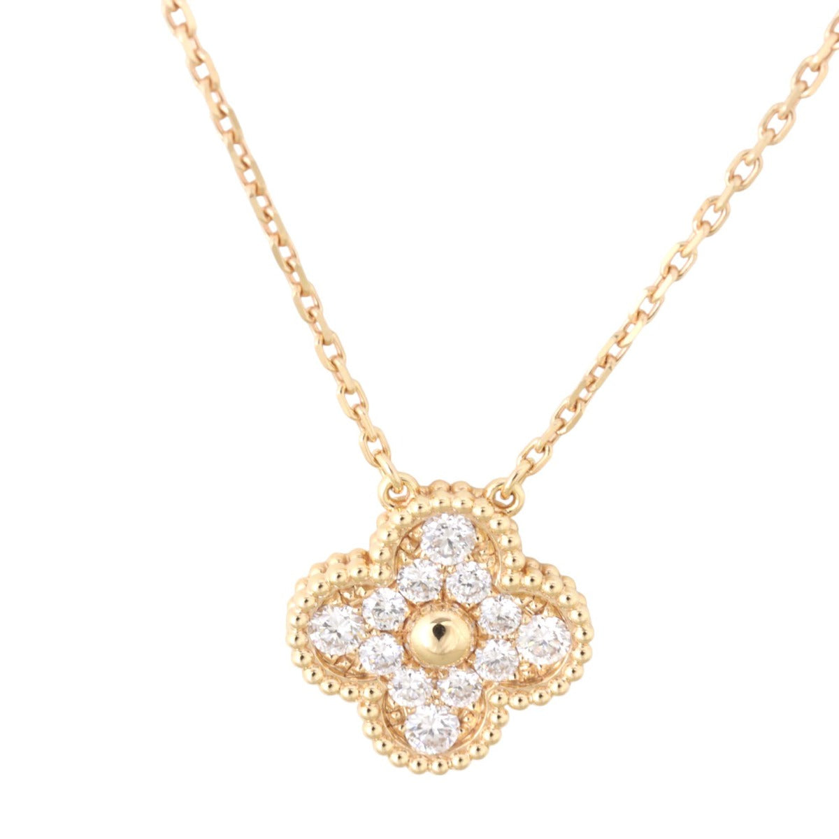 Van Cleef & Arpels Vintage Alhambra Diamond 18k Rose Gold Pendant Necklace