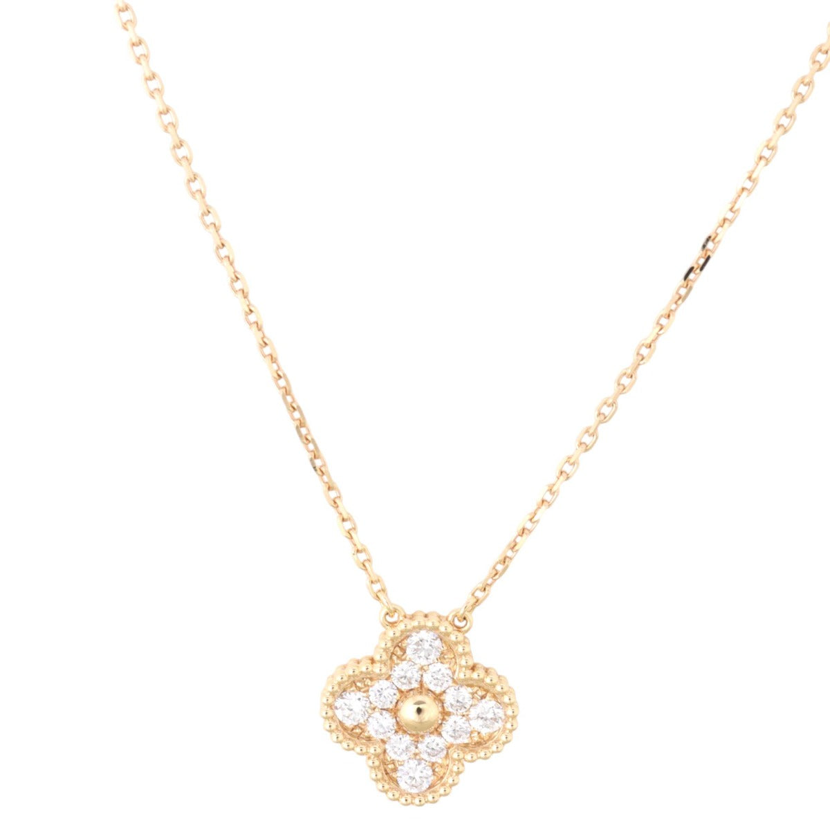 Van Cleef & Arpels Vintage Alhambra Diamond 18k Rose Gold Pendant Necklace