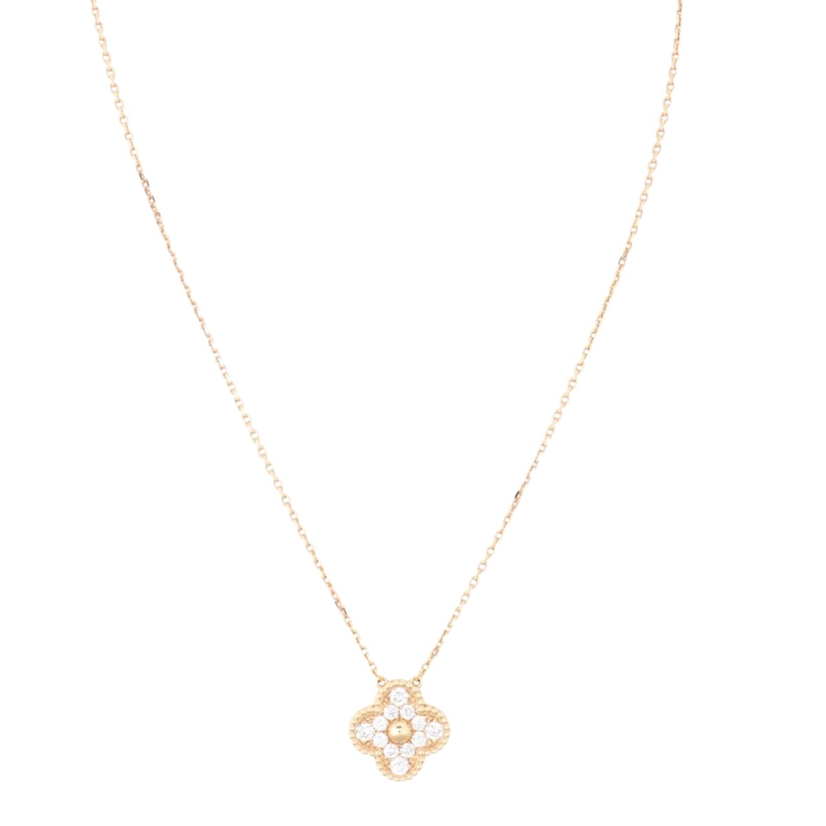 Van Cleef & Arpels Vintage Alhambra Diamond 18k Rose Gold Pendant Necklace